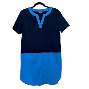 Land's End Women's Short Sleeve Color Block Blue V-Neck Dress Size S GUC